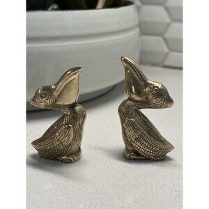 Lot Of 2 Vintage Pair Brass Miniature Pelicans MCM